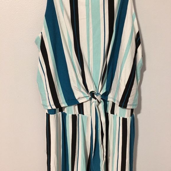 George women’s blue black white tie front striped romper size M - Picture 7 of 8